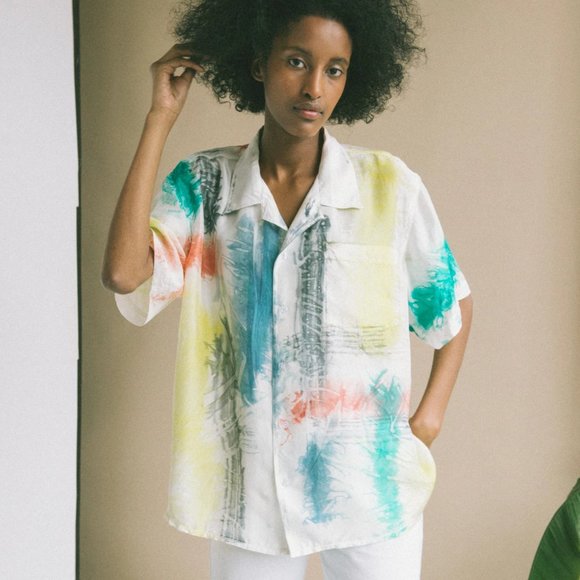 Osei Duro Tops - Osei Duro Silk Button Up in Internet Baby, size S